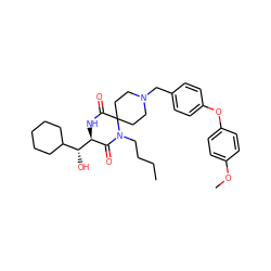 CCCCN1C(=O)[C@@H]([C@H](O)C2CCCCC2)NC(=O)C12CCN(Cc1ccc(Oc3ccc(OC)cc3)cc1)CC2 ZINC000072112584