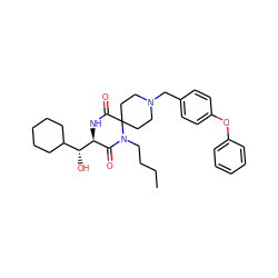 CCCCN1C(=O)[C@@H]([C@H](O)C2CCCCC2)NC(=O)C12CCN(Cc1ccc(Oc3ccccc3)cc1)CC2 ZINC000028817819