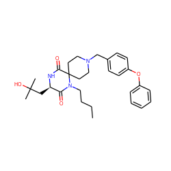 CCCCN1C(=O)[C@@H](CC(C)(C)O)NC(=O)C12CCN(Cc1ccc(Oc3ccccc3)cc1)CC2 ZINC000028817809