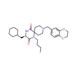 CCCCN1C(=O)[C@@H](CC2CCCCC2)NC(=O)C12CCN(Cc1ccc3c(c1)OCCO3)CC2 ZINC000001910232