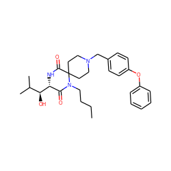 CCCCN1C(=O)[C@H]([C@@H](O)C(C)C)NC(=O)C12CCN(Cc1ccc(Oc3ccccc3)cc1)CC2 ZINC000028817817