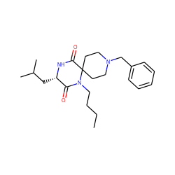 CCCCN1C(=O)[C@H](CC(C)C)NC(=O)C12CCN(Cc1ccccc1)CC2 ZINC000034350290