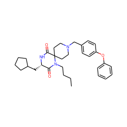 CCCCN1C(=O)[C@H](CC2CCCC2)NC(=O)C12CCN(Cc1ccc(Oc3ccccc3)cc1)CC2 ZINC000053244105