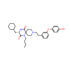 CCCCN1C(=O)[C@H](CC2CCCCC2)NC(=O)C12CCN(CCc1cccc(Oc3ccc(O)cc3)c1)CC2 ZINC000049756412