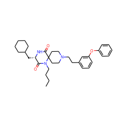 CCCCN1C(=O)[C@H](CC2CCCCC2)NC(=O)C12CCN(CCc1cccc(Oc3ccccc3)c1)CC2 ZINC000045340185