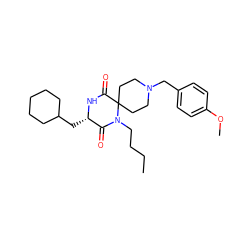 CCCCN1C(=O)[C@H](CC2CCCCC2)NC(=O)C12CCN(Cc1ccc(OC)cc1)CC2 ZINC000034250072