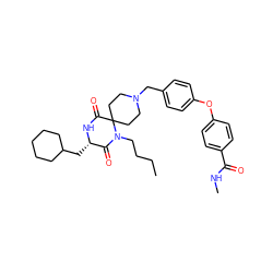 CCCCN1C(=O)[C@H](CC2CCCCC2)NC(=O)C12CCN(Cc1ccc(Oc3ccc(C(=O)NC)cc3)cc1)CC2 ZINC000053229366