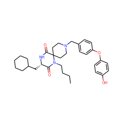 CCCCN1C(=O)[C@H](CC2CCCCC2)NC(=O)C12CCN(Cc1ccc(Oc3ccc(O)cc3)cc1)CC2 ZINC000053243810