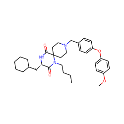 CCCCN1C(=O)[C@H](CC2CCCCC2)NC(=O)C12CCN(Cc1ccc(Oc3ccc(OC)cc3)cc1)CC2 ZINC000053230937