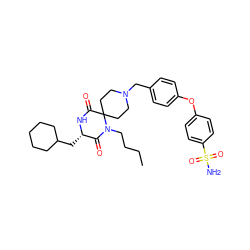 CCCCN1C(=O)[C@H](CC2CCCCC2)NC(=O)C12CCN(Cc1ccc(Oc3ccc(S(N)(=O)=O)cc3)cc1)CC2 ZINC000053243614