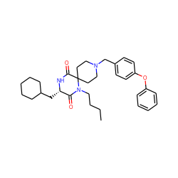 CCCCN1C(=O)[C@H](CC2CCCCC2)NC(=O)C12CCN(Cc1ccc(Oc3ccccc3)cc1)CC2 ZINC000034663726