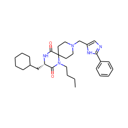 CCCCN1C(=O)[C@H](CC2CCCCC2)NC(=O)C12CCN(Cc1cnc(-c3ccccc3)[nH]1)CC2 ZINC000003942900