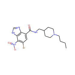 CCCCN1CCC(CNC(=O)c2cc(Br)c([N+](=O)[O-])c3[nH]cnc23)CC1 ZINC000013491758