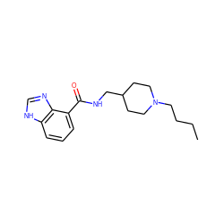 CCCCN1CCC(CNC(=O)c2cccc3[nH]cnc23)CC1 ZINC000013491747