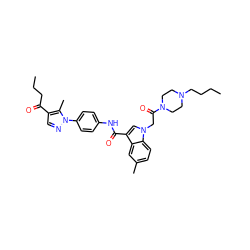 CCCCN1CCN(C(=O)Cn2cc(C(=O)Nc3ccc(-n4ncc(C(=O)CCC)c4C)cc3)c3cc(C)ccc32)CC1 ZINC000299831232