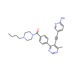 CCCCN1CCN(C(=O)c2ccc(-c3ncnc(C)c3C#Cc3ccc(N)nc3)cc2)CC1 ZINC000148595198