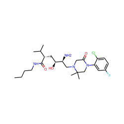 CCCCNC(=O)[C@@H](C[C@H](O)[C@@H](N)CN1CC(=O)N(c2cc(F)ccc2Cl)CC1(C)C)C(C)C ZINC000084731790