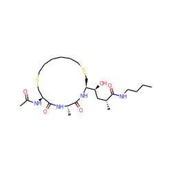 CCCCNC(=O)[C@H](C)C[C@H](O)[C@@H]1CSCCCCCCSC[C@H](NC(C)=O)C(=O)N[C@@H](C)C(=O)N1 ZINC000014960522