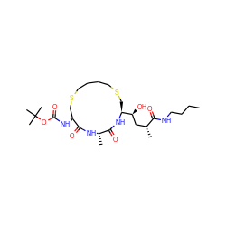 CCCCNC(=O)[C@H](C)C[C@H](O)[C@@H]1CSCCCCSC[C@H](NC(=O)OC(C)(C)C)C(=O)N[C@@H](C)C(=O)N1 ZINC000014960490