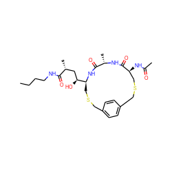 CCCCNC(=O)[C@H](C)C[C@H](O)[C@@H]1CSCc2ccc(cc2)CSC[C@H](NC(C)=O)C(=O)N[C@@H](C)C(=O)N1 ZINC000014960526