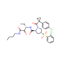 CCCCNC(=O)C(=O)[C@H](CC)NC(=O)[C@@H]1C[C@@H](S(=O)(=O)c2ccccc2Cl)CN1C(=O)C1(c2ccc(Cl)cc2)CC1 ZINC000169702111