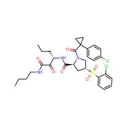 CCCCNC(=O)C(=O)[C@H](CCC)NC(=O)[C@@H]1C[C@@H](S(=O)(=O)c2ccccc2Cl)CN1C(=O)C1(c2ccc(Cl)cc2)CC1 ZINC000169702112