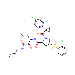 CCCCNC(=O)C(=O)[C@H](CCC)NC(=O)[C@@H]1C[C@@H](S(=O)(=O)c2ccccc2Cl)CN1C(=O)C1(c2ncc(Cl)cc2F)CC1 ZINC000169702140