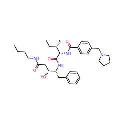 CCCCNC(=O)C[C@@H](O)[C@@H](Cc1ccccc1)NC(=O)[C@@H](NC(=O)c1ccc(CN2CCCC2)cc1)[C@@H](C)CC ZINC000026386279