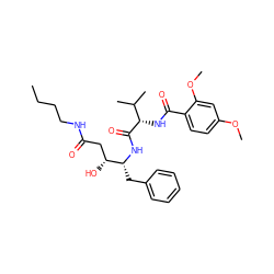 CCCCNC(=O)C[C@@H](O)[C@@H](Cc1ccccc1)NC(=O)[C@@H](NC(=O)c1ccc(OC)cc1OC)C(C)C ZINC000026392562