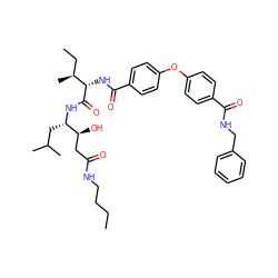 CCCCNC(=O)C[C@H](O)[C@H](CC(C)C)NC(=O)[C@@H](NC(=O)c1ccc(Oc2ccc(C(=O)NCc3ccccc3)cc2)cc1)[C@@H](C)CC ZINC000084671901