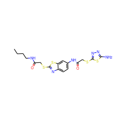 CCCCNC(=O)CSc1nc2ccc(NC(=O)CSc3nnc(N)s3)cc2s1 ZINC000002162817