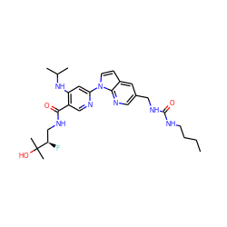 CCCCNC(=O)NCc1cnc2c(ccn2-c2cc(NC(C)C)c(C(=O)NC[C@@H](F)C(C)(C)O)cn2)c1 ZINC001772590726