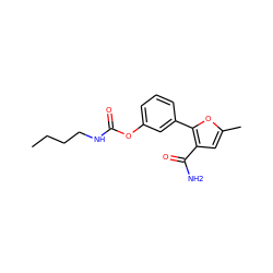 CCCCNC(=O)Oc1cccc(-c2oc(C)cc2C(N)=O)c1 ZINC000095557458