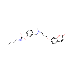 CCCCNC(=O)Oc1cccc(CN(C)CCCOc2ccc3ccc(=O)oc3c2)c1 ZINC000013781330