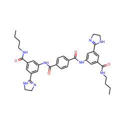 CCCCNC(=O)c1cc(NC(=O)c2ccc(C(=O)Nc3cc(C(=O)NCCCC)cc(C4=NCCN4)c3)cc2)cc(C2=NCCN2)c1 ZINC000084704430