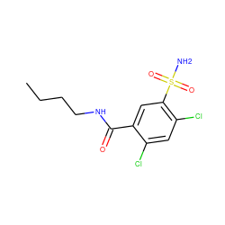 CCCCNC(=O)c1cc(S(N)(=O)=O)c(Cl)cc1Cl ZINC000027489295