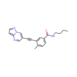 CCCCNC(=O)c1ccc(C)c(C#Cc2cnc3ccnn3c2)c1 ZINC000095591747