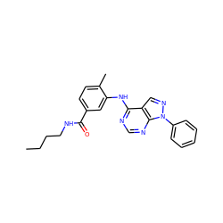 CCCCNC(=O)c1ccc(C)c(Nc2ncnc3c2cnn3-c2ccccc2)c1 ZINC000029050192