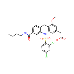 CCCCNC(=O)c1ccc(Cc2ccc(CC(=O)O)cc2OC)c(NS(=O)(=O)c2ccc(Cl)cc2Cl)c1 ZINC000073199155