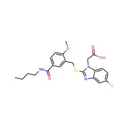 CCCCNC(=O)c1ccc(OC)c(CSc2nc3cc(F)ccc3n2CC(=O)O)c1 ZINC000043127483