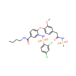 CCCCNC(=O)c1ccc(Oc2ccc(CC(=O)NS(C)(=O)=O)cc2OC)c(NS(=O)(=O)c2ccc(Cl)cc2Cl)c1 ZINC000082164932