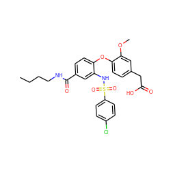 CCCCNC(=O)c1ccc(Oc2ccc(CC(=O)O)cc2OC)c(NS(=O)(=O)c2ccc(Cl)cc2)c1 ZINC000082158483