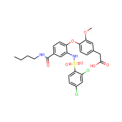 CCCCNC(=O)c1ccc(Oc2ccc(CC(=O)O)cc2OC)c(NS(=O)(=O)c2ccc(Cl)cc2Cl)c1 ZINC000043169109