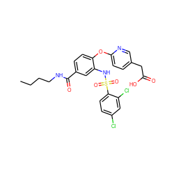 CCCCNC(=O)c1ccc(Oc2ccc(CC(=O)O)cn2)c(NS(=O)(=O)c2ccc(Cl)cc2Cl)c1 ZINC000082155088