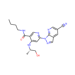 CCCCNC(=O)c1cnc(-n2ncc3cc(C#N)cnc32)cc1N[C@@H](C)CO ZINC001772618368