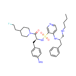 CCCCNC[C@H](Cc1ccccc1)Nc1ccncc1S(=O)(=O)N[C@@H](Cc1ccc(N)cc1)C(=O)N1CCC(CCF)CC1 ZINC000027107079