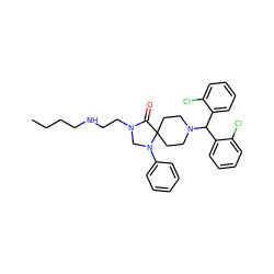 CCCCNCCN1CN(c2ccccc2)C2(CCN(C(c3ccccc3Cl)c3ccccc3Cl)CC2)C1=O ZINC000096901339