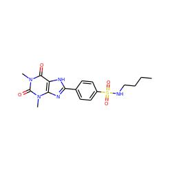 CCCCNS(=O)(=O)c1ccc(-c2nc3c([nH]2)c(=O)n(C)c(=O)n3C)cc1 ZINC000036273957