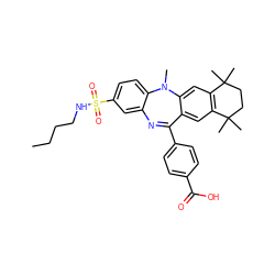 CCCCNS(=O)(=O)c1ccc2c(c1)N=C(c1ccc(C(=O)O)cc1)c1cc3c(cc1N2C)C(C)(C)CCC3(C)C ZINC000028708844