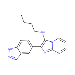 CCCCNc1c(-c2ccc3[nH]ncc3c2)nc2ncccn12 ZINC000063539983